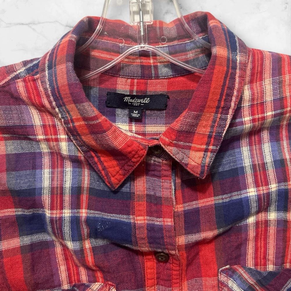 Madewell Plaid Button down Shirt Red White Blue Women’s Size M‎ (475) - Picture 3 of 7